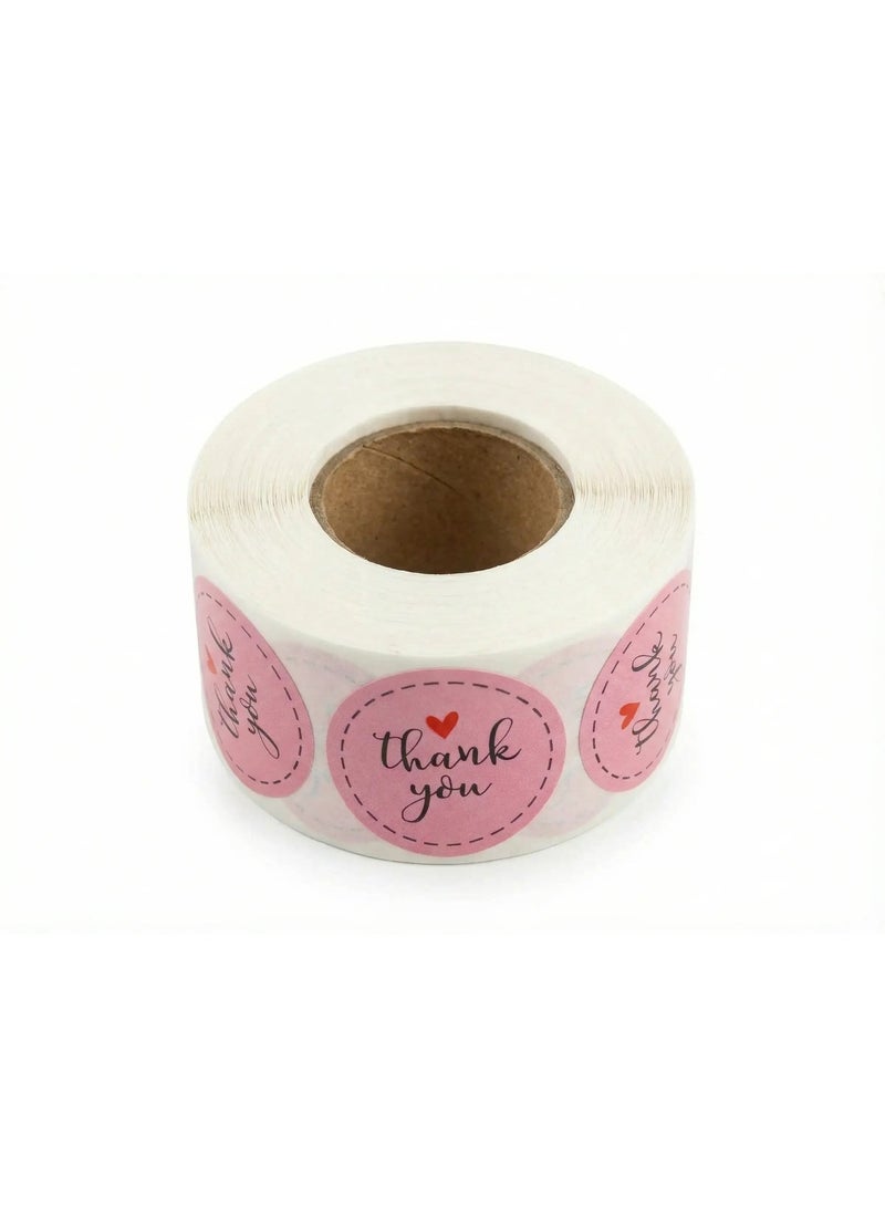 1 inch 2.5cm 500pcs/roll Kraft Paper | Pink Sticker with black Writing Thank You Stickers | Decoration Seal Labels Pack of 1 - Image 3